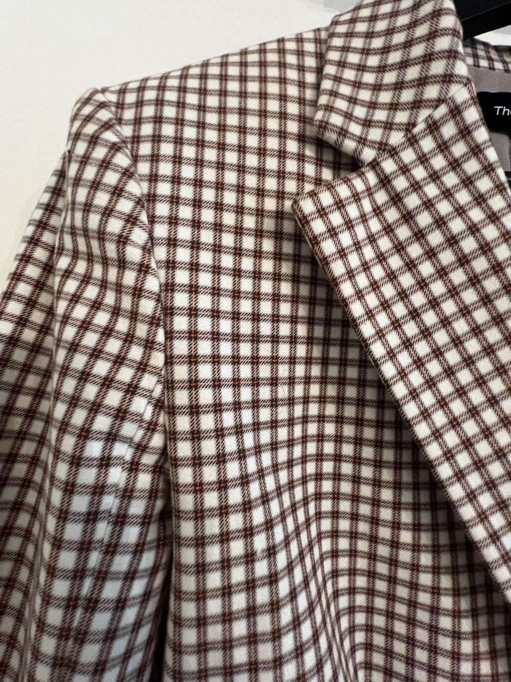 Theory Double Breasted Blazer Size 6 Ivory Grid Check Stretch - Picture 6 of 11